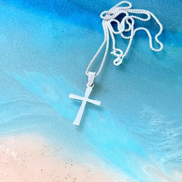 Sterling Silver Unisex Cross Necklace, Religious Jewelry, Christian Chain - Picture 9 of 12